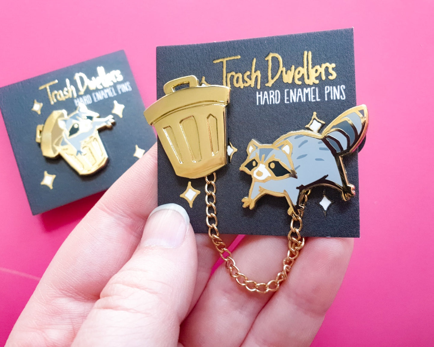 Raccoon In Trashcan + Collar Set - Hard Enamel Pin - Trash Dwellers