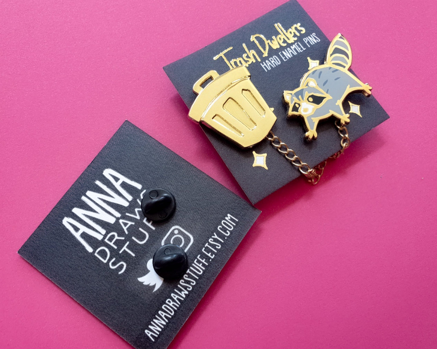 Raccoon In Trashcan + Collar Set - Hard Enamel Pin - Trash Dwellers