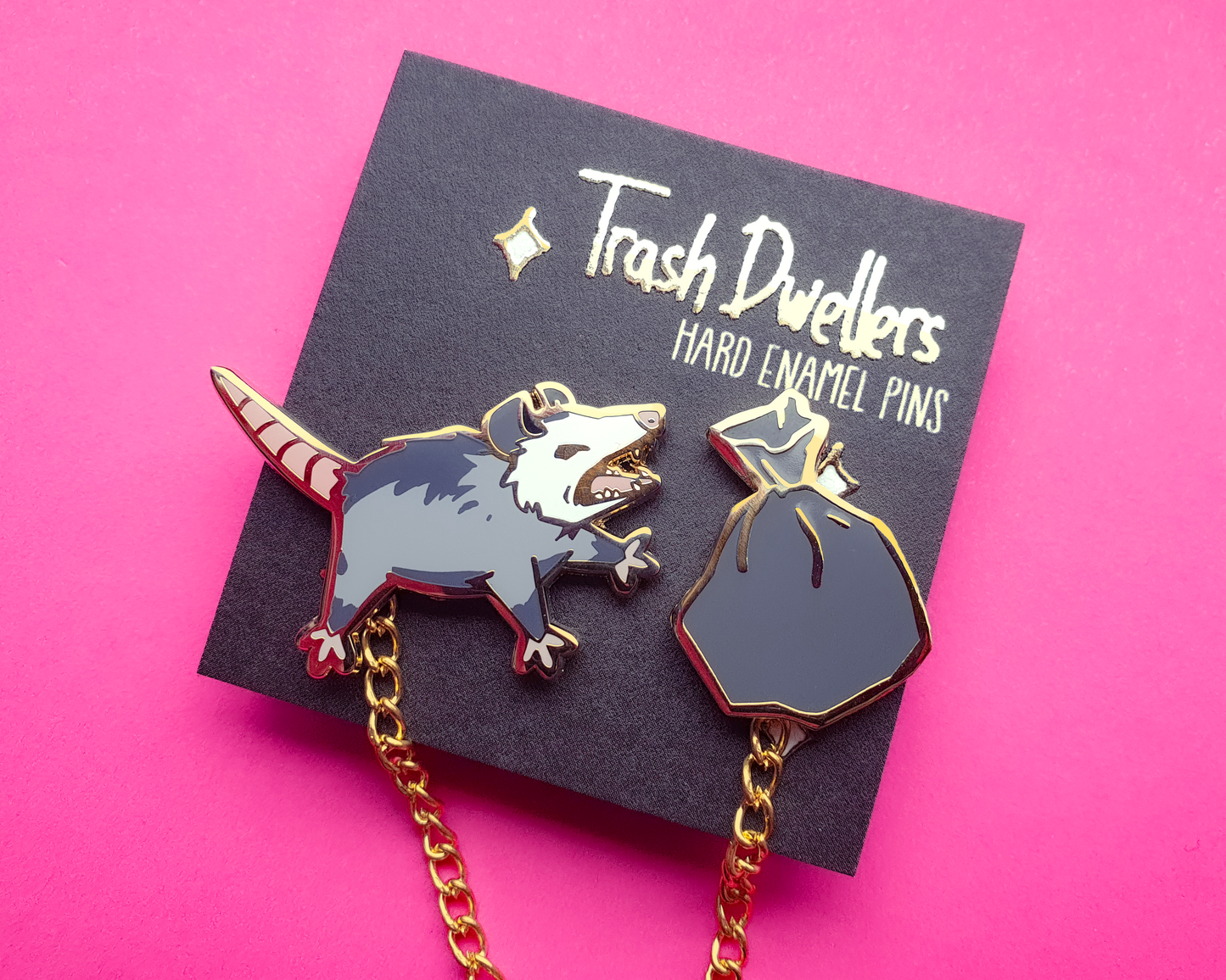 Opossum in Trashcan + Collar Set - Hard Enamel Pin - Trash Dwellers