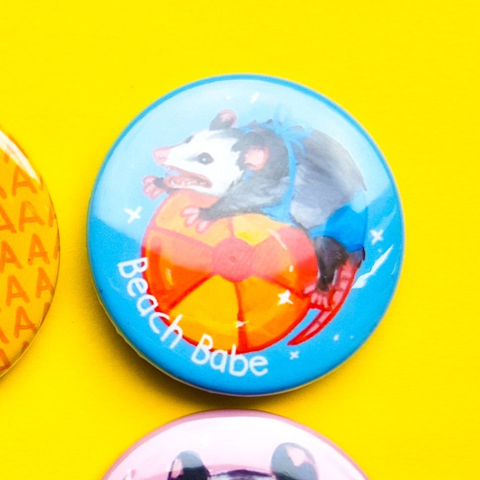 Summer Possum and Beach Raccoon Buttons