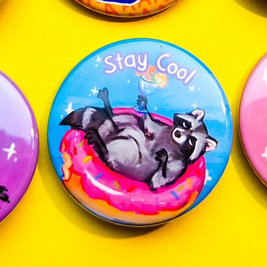 Summer Possum and Beach Raccoon Buttons