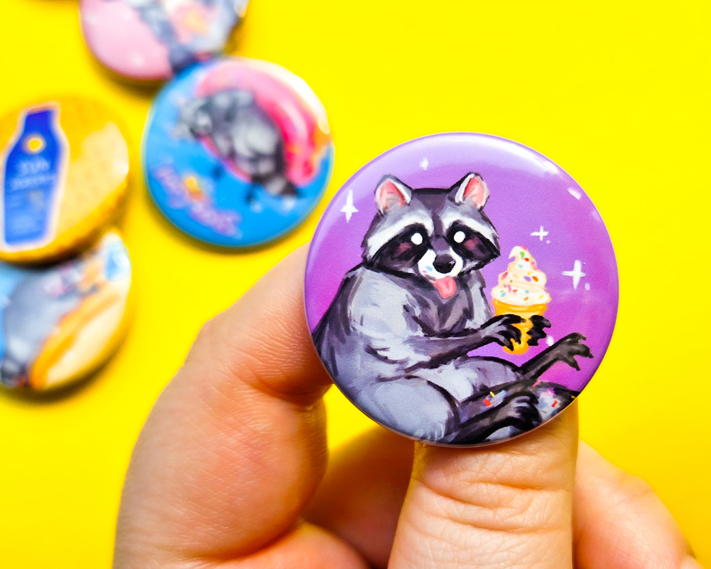 Summer Possum and Beach Raccoon Buttons