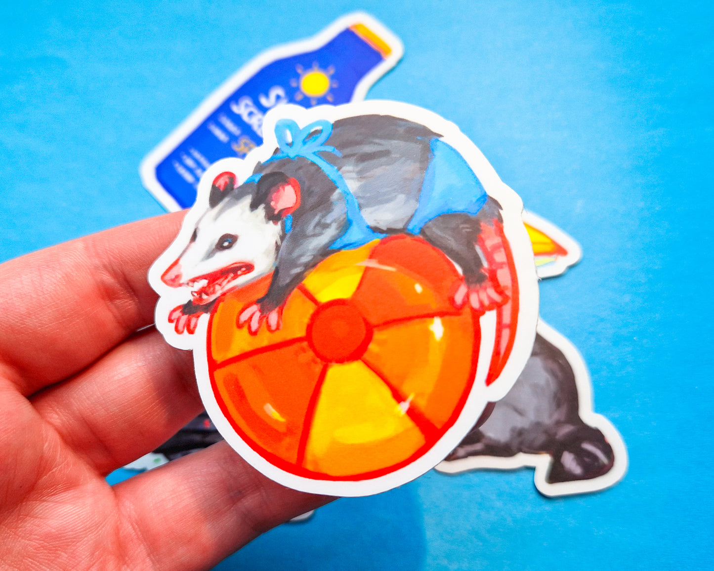 Summer Possum and Beach Raccoon - Weatherproof Vinyl Stickers