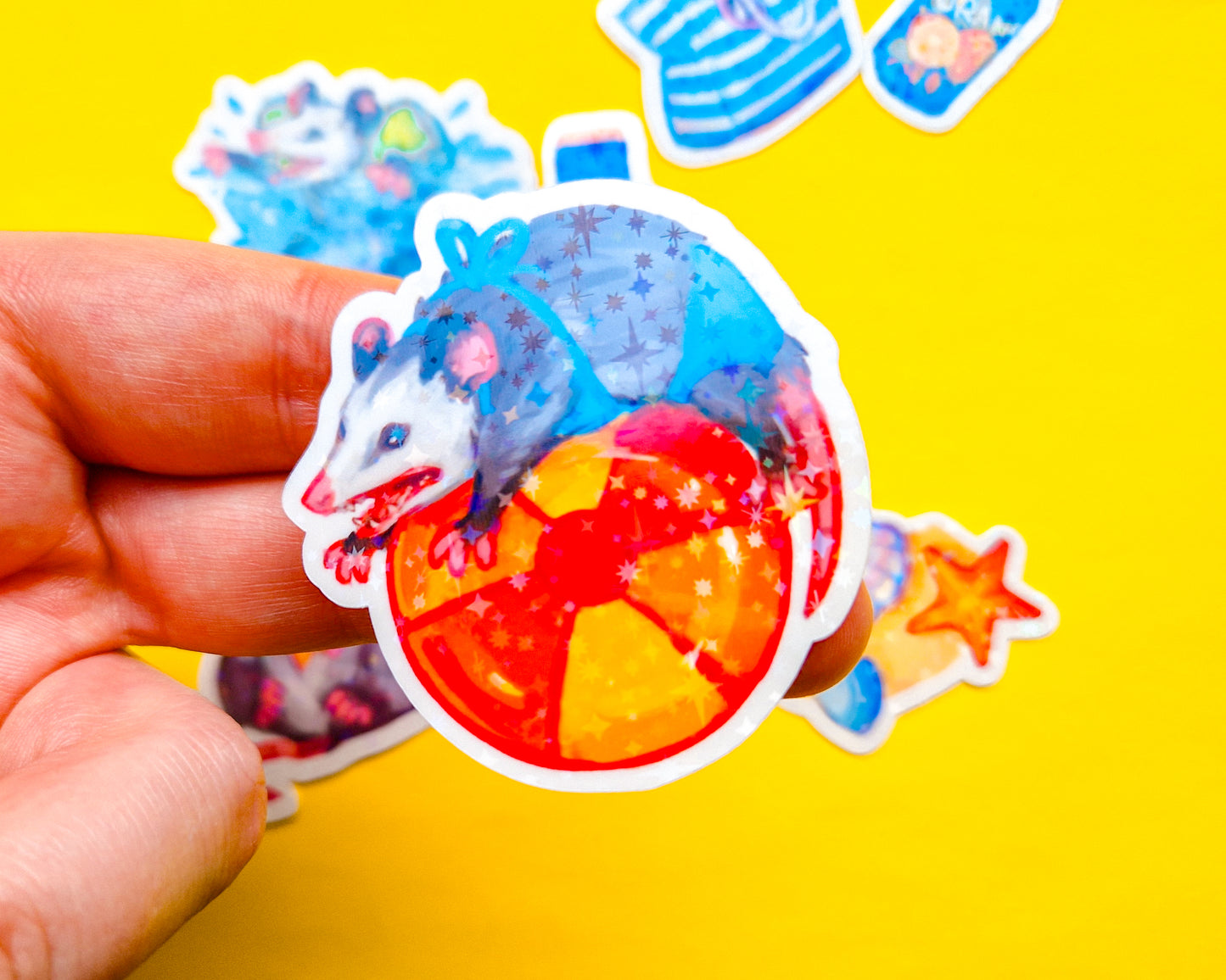 Summer Possum Sticker Pack - 8 Holographic Vinyl Stickers