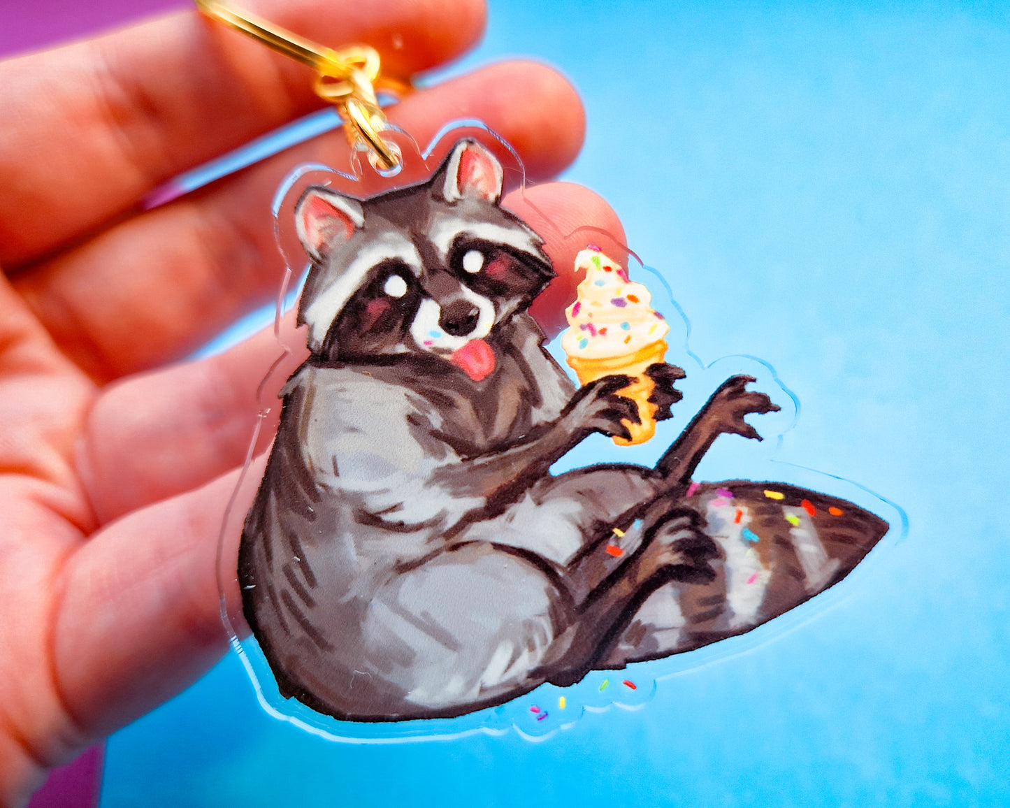 Ice Cream Raccoon Keychain