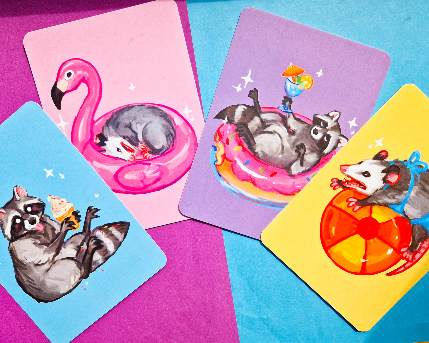 Beach Day Postcards - A6 size - Summer Possum and Beach Raccoon