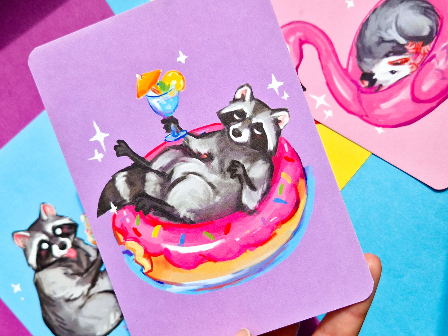 Beach Day Postcards - A6 size - Summer Possum and Beach Raccoon