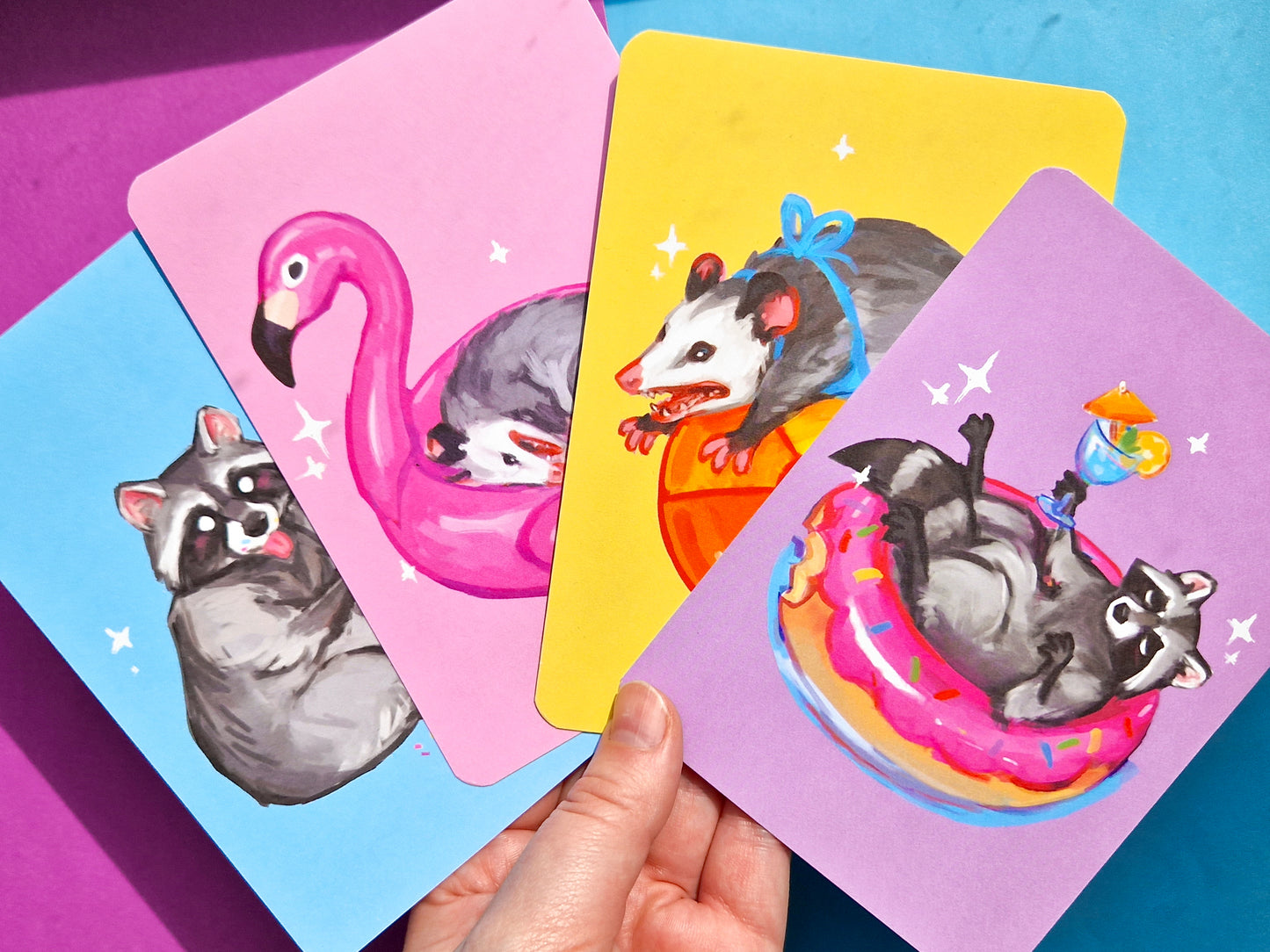 Beach Day Postcards - A6 size - Summer Possum and Beach Raccoon