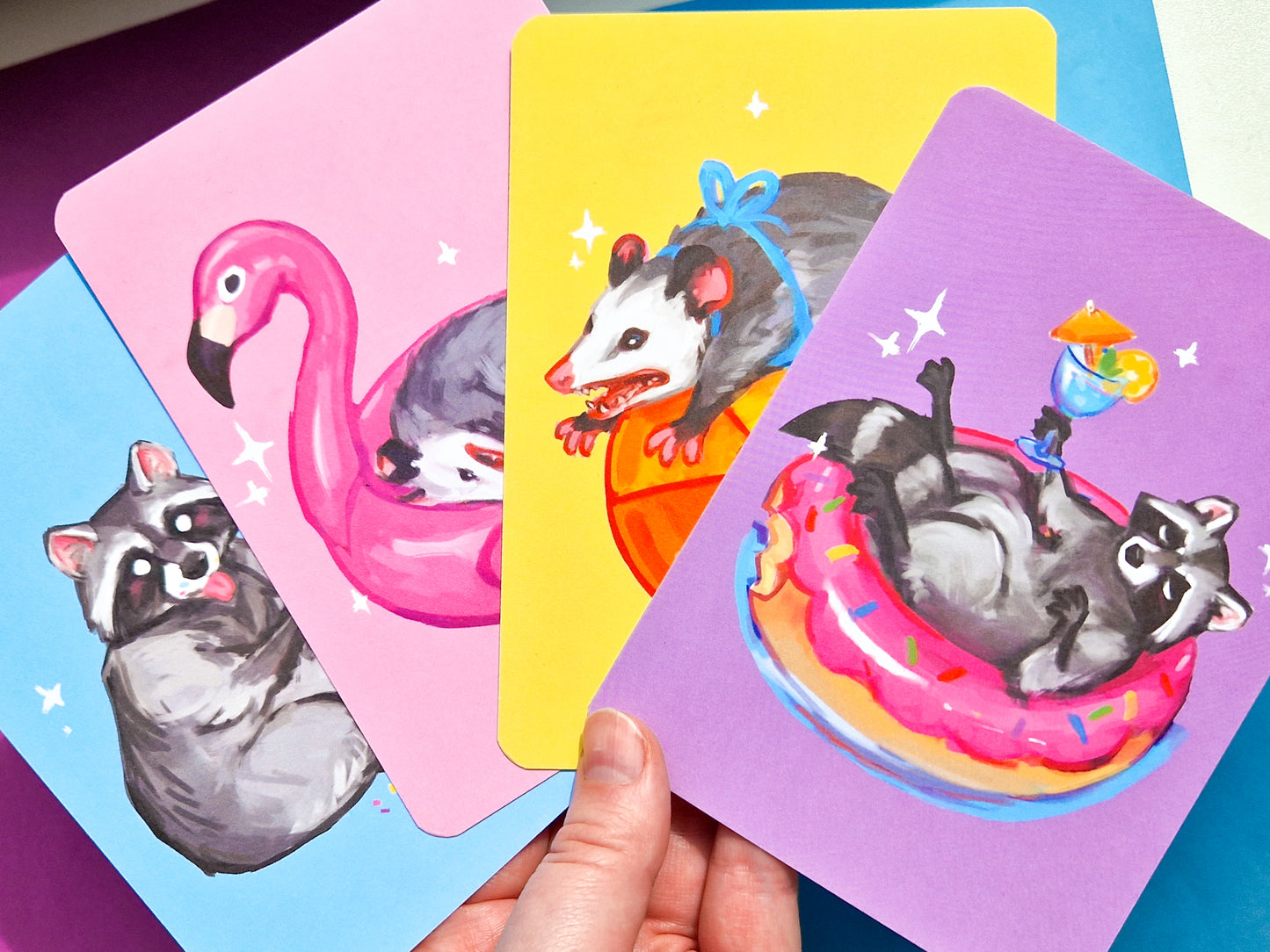 Beach Day Postcards - A6 size - Summer Possum and Beach Raccoon