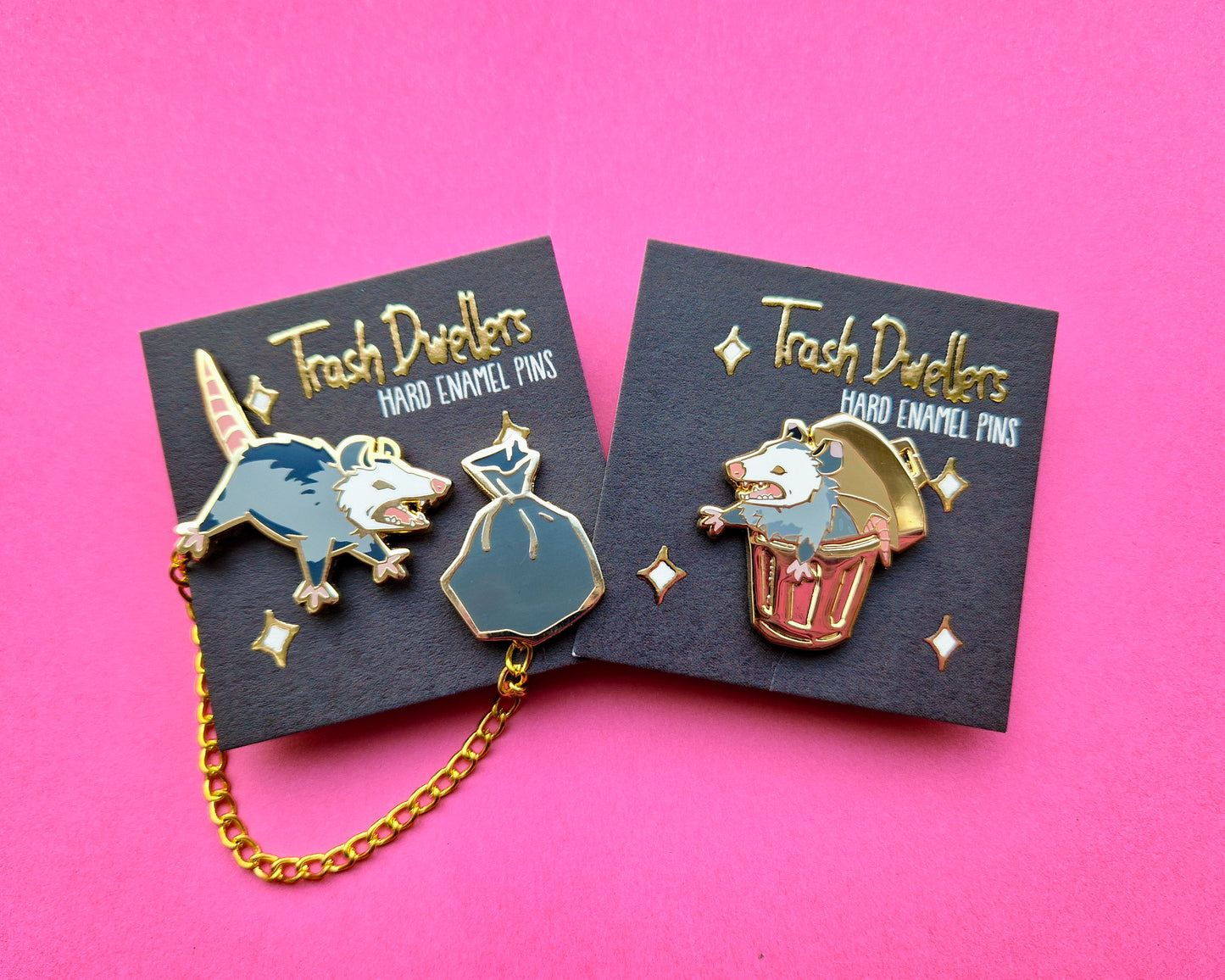 Opossum in Trashcan + Collar Set - Hard Enamel Pin - Trash Dwellers