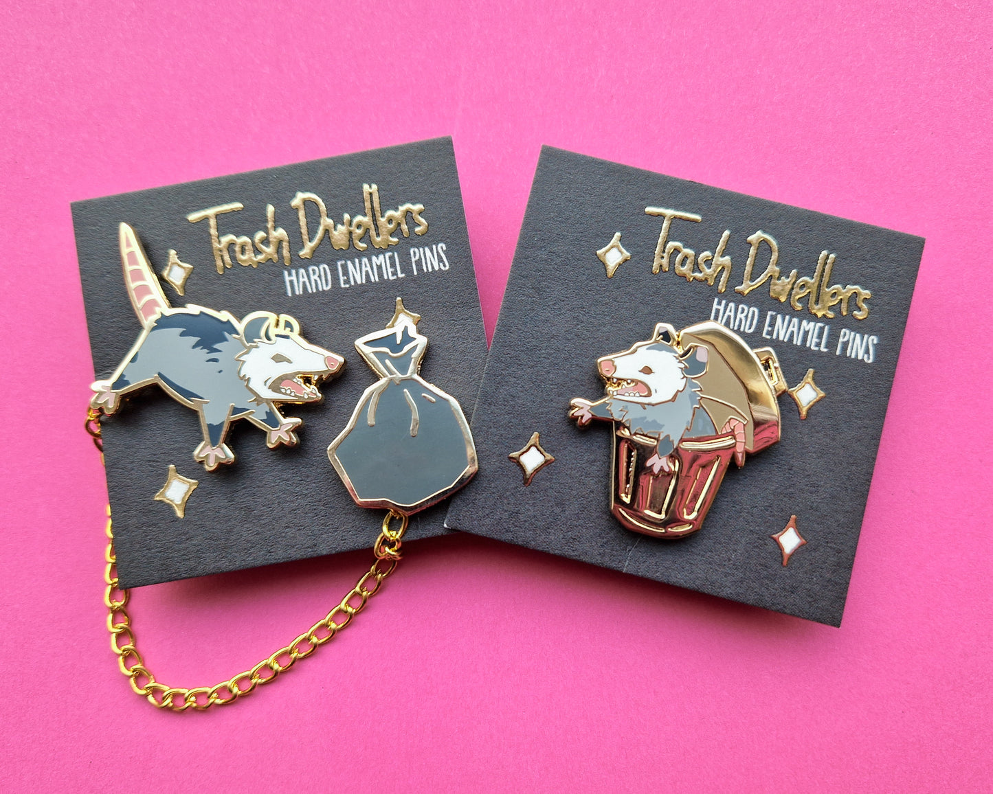 Opossum in Trashcan + Collar Set - Hard Enamel Pin - Trash Dwellers