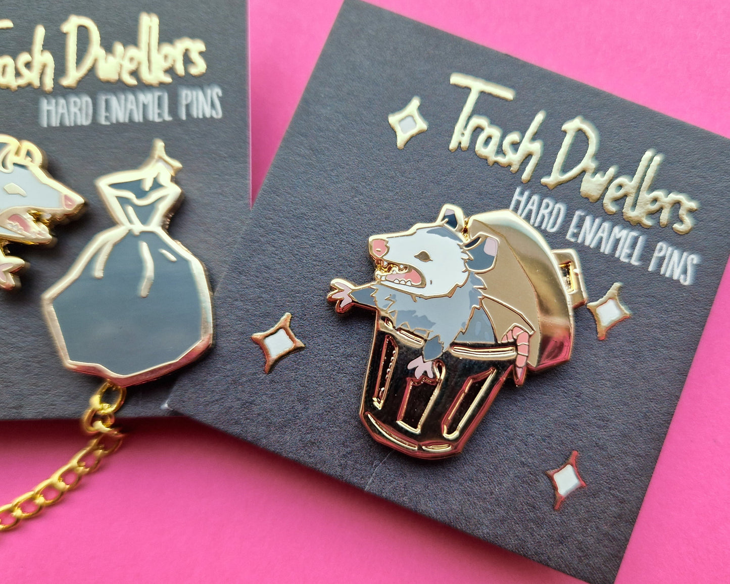 Opossum in Trashcan + Collar Set - Hard Enamel Pin - Trash Dwellers