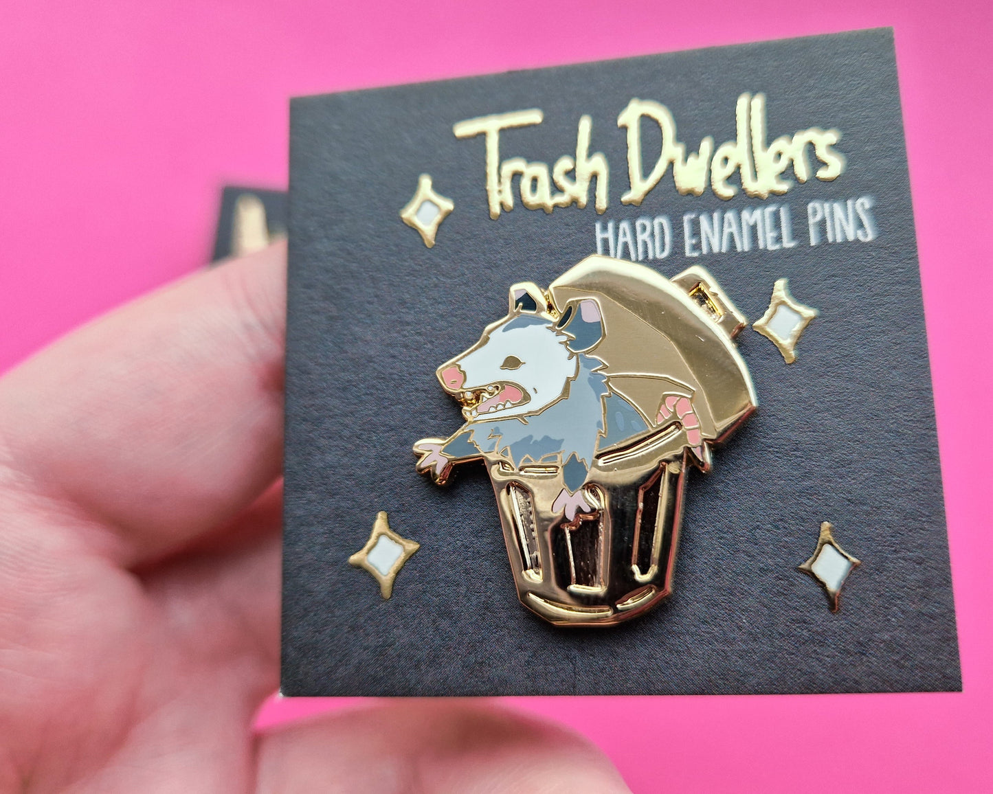 Opossum in Trashcan + Collar Set - Hard Enamel Pin - Trash Dwellers