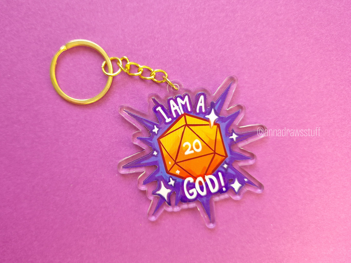 I am A God D20 Keychain