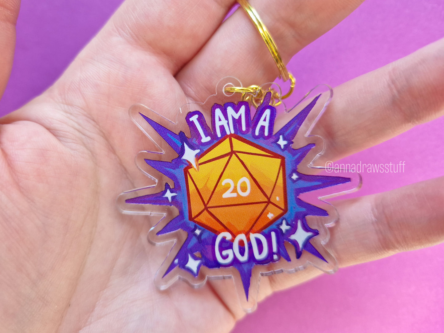 I am A God D20 Keychain