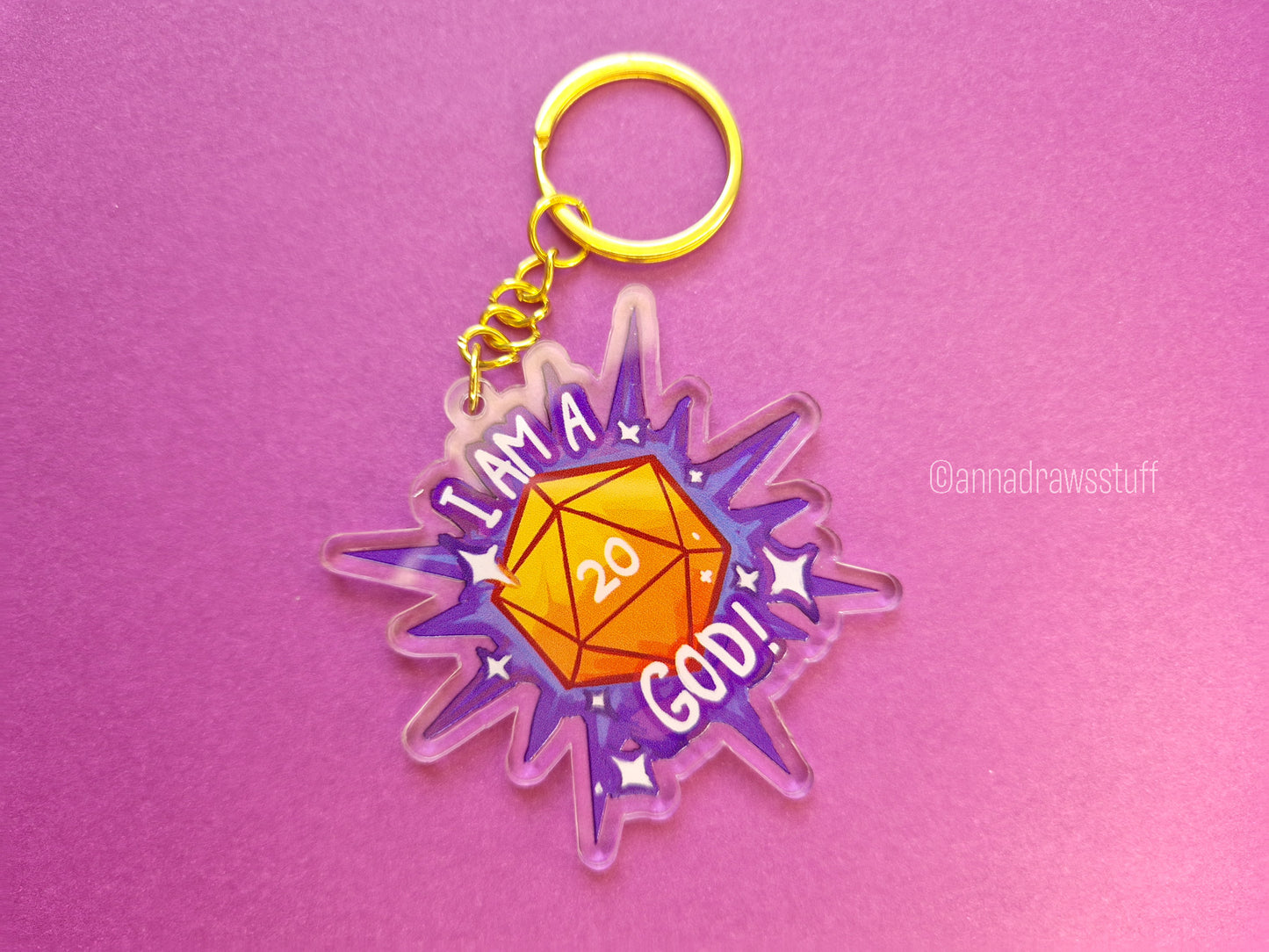 I am A God D20 Keychain
