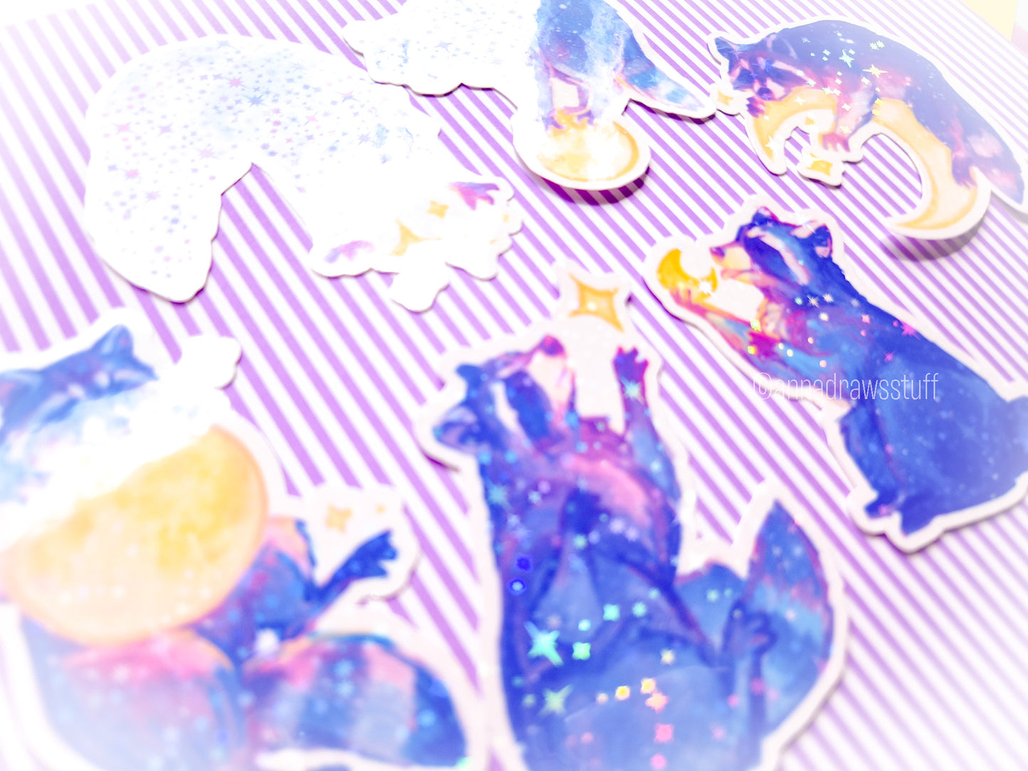 Moon Raccoons Sticker Pack - 6 Holographic Vinyl Stickers