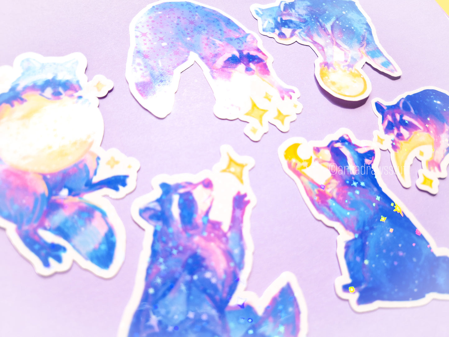 Moon Raccoons Sticker Pack - 6 Holographic Vinyl Stickers