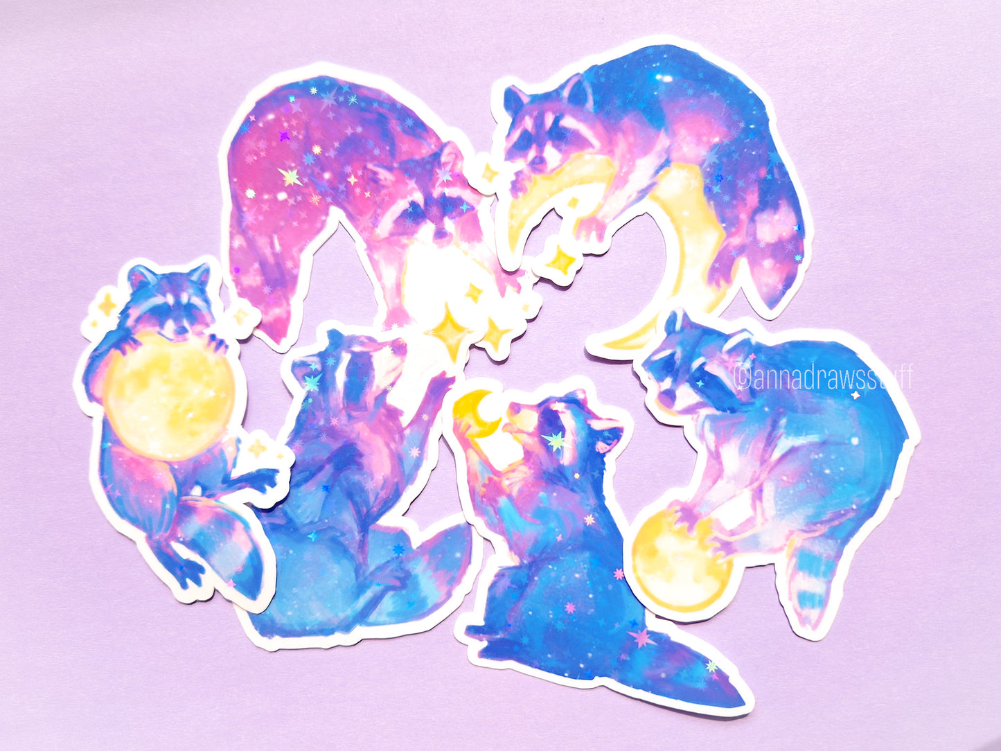 Moon Raccoon Stickers (Separate) - Waterproof Vinyl Stickers