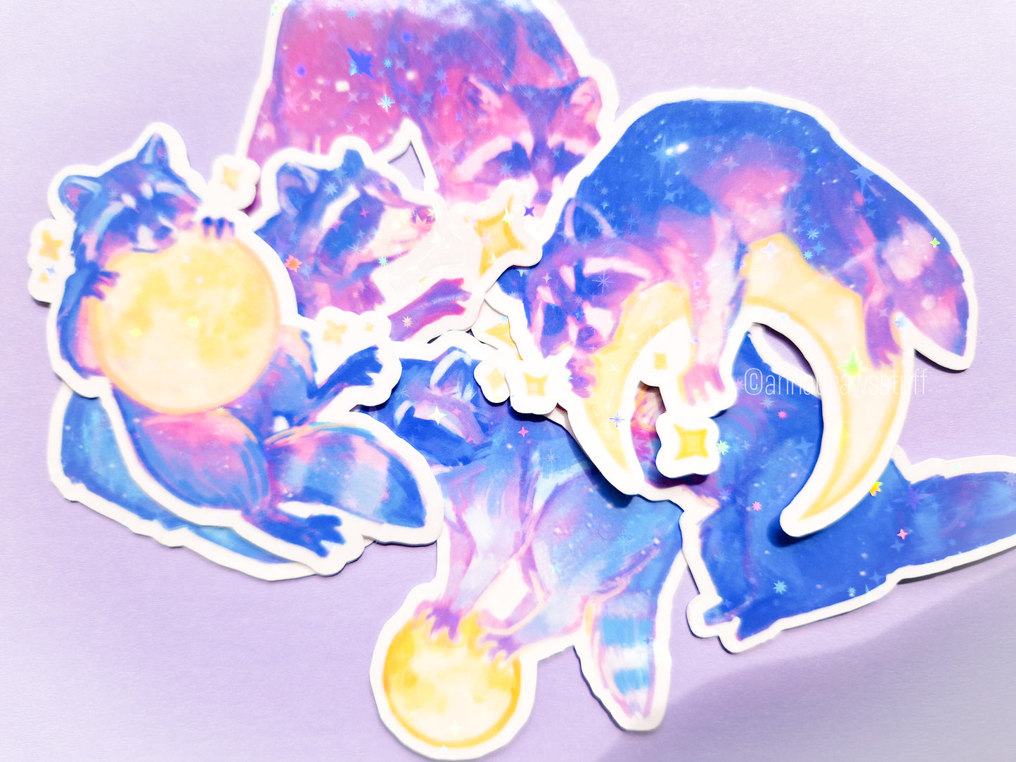 Moon Raccoon Stickers (Separate) - Waterproof Vinyl Stickers