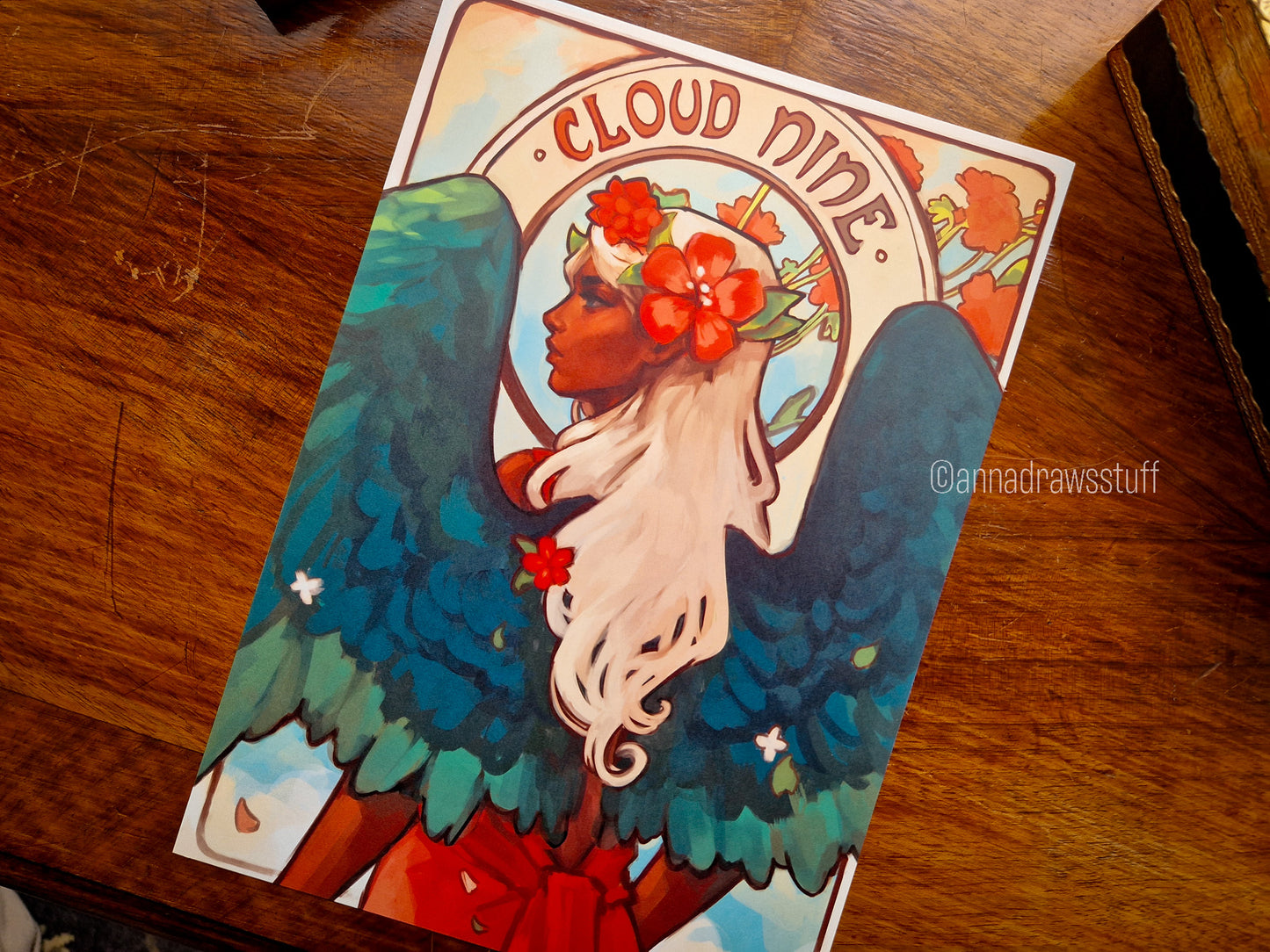 Cloud Nine Angel Art Print - A4 (Letter) or A6 (postcard) size