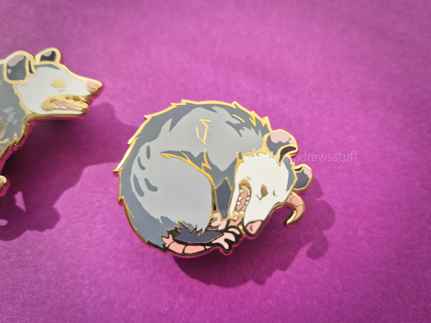 Curling and Yelling Opossum Pins - Hard Enamel Pin - Extrashvaganza