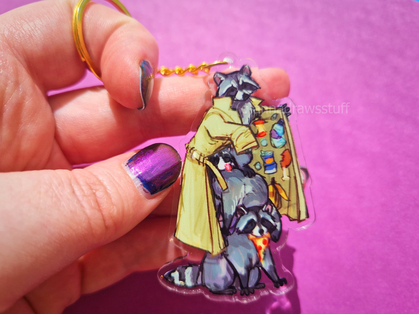 Raccoons in Trenchcoat Keychain