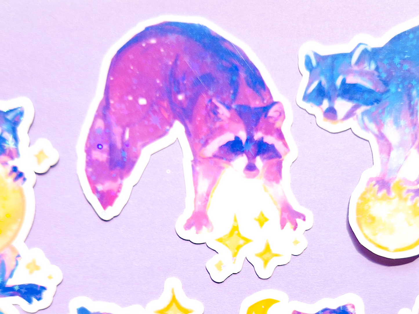 Moon Raccoon Stickers (Separate) - Waterproof Vinyl Stickers