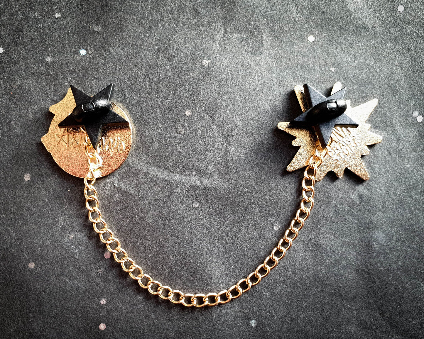 Sun And Moon Collar Pins - Hard Enamel Pin Set - Star-crossed Lovers (Collaboration by Astermorn and Annadrawsstuff)