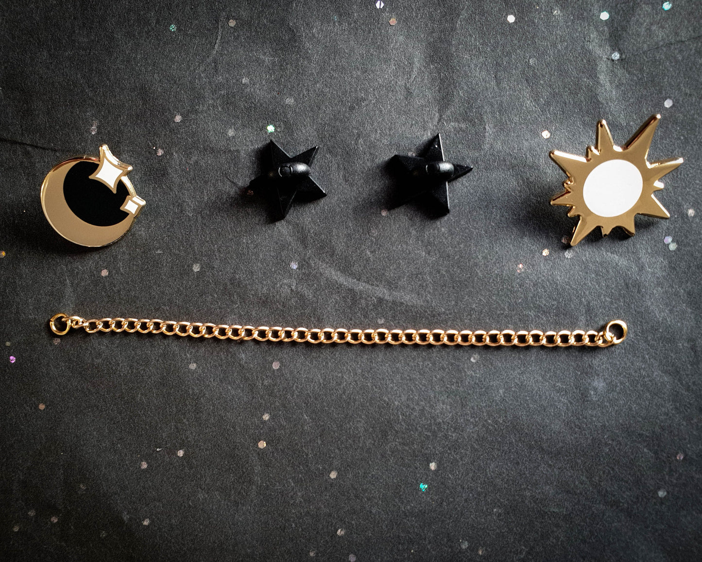 Sun And Moon Collar Pins - Hard Enamel Pin Set - Star-crossed Lovers (Collaboration by Astermorn and Annadrawsstuff)