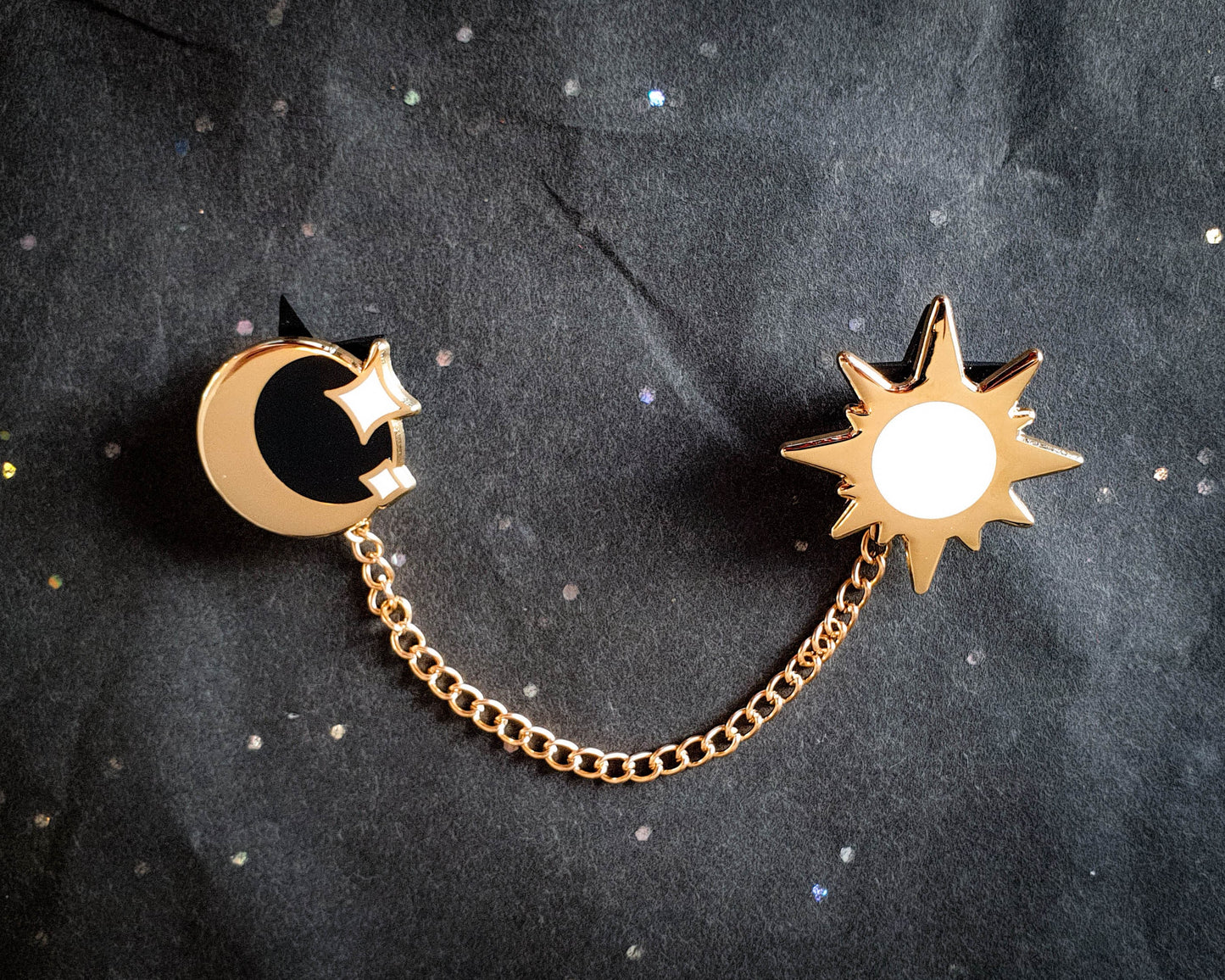 Sun And Moon Collar Pins - Hard Enamel Pin Set - Star-crossed Lovers (Collaboration by Astermorn and Annadrawsstuff)
