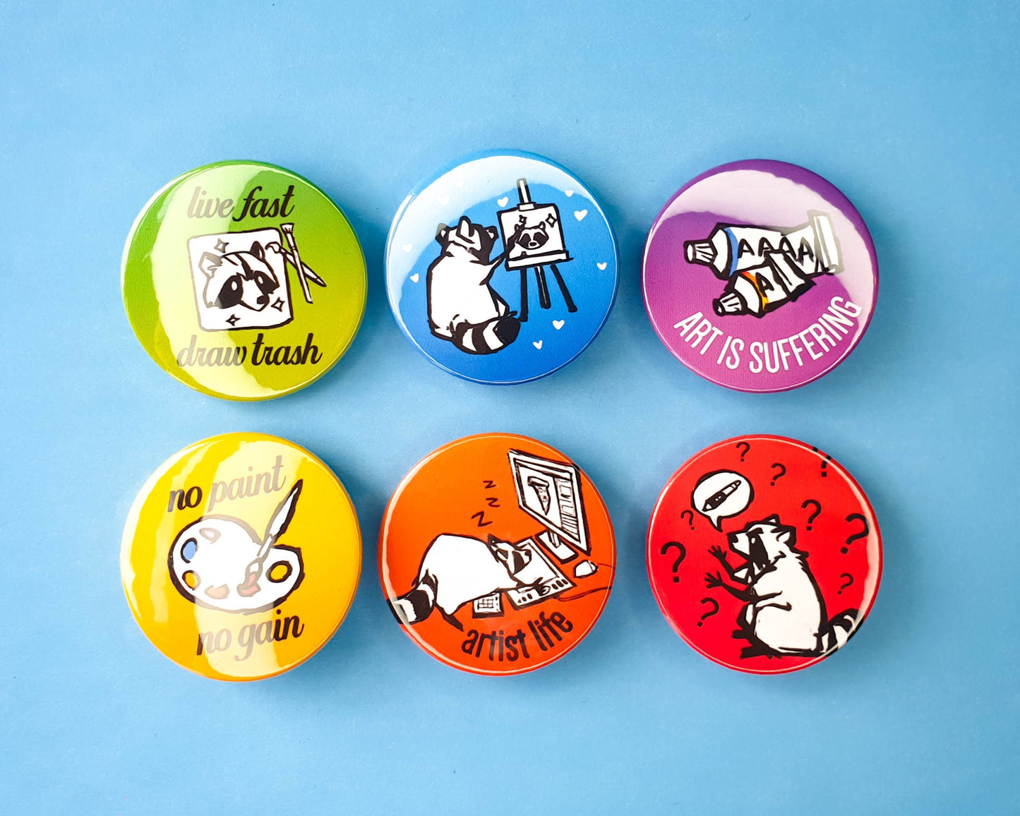 Artist Raccoon Pinback Buttons