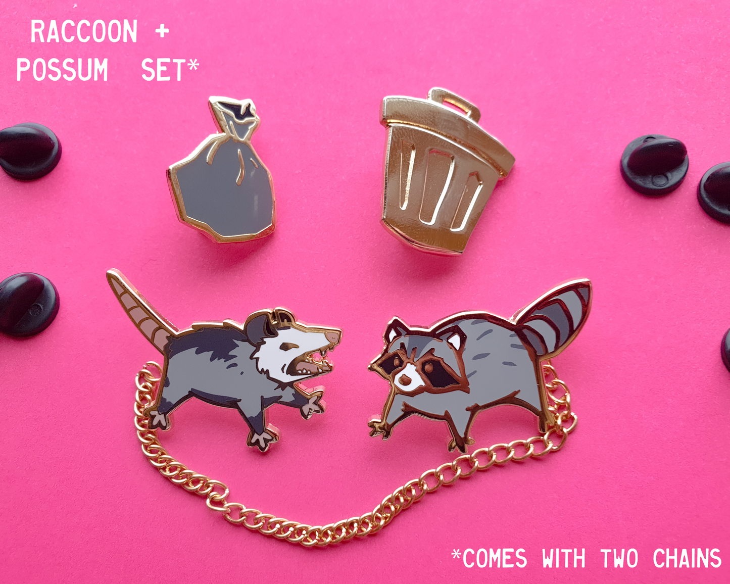 Raccoon + Opossum collar sets - Hard Enamel Pin - Trash Dwellers