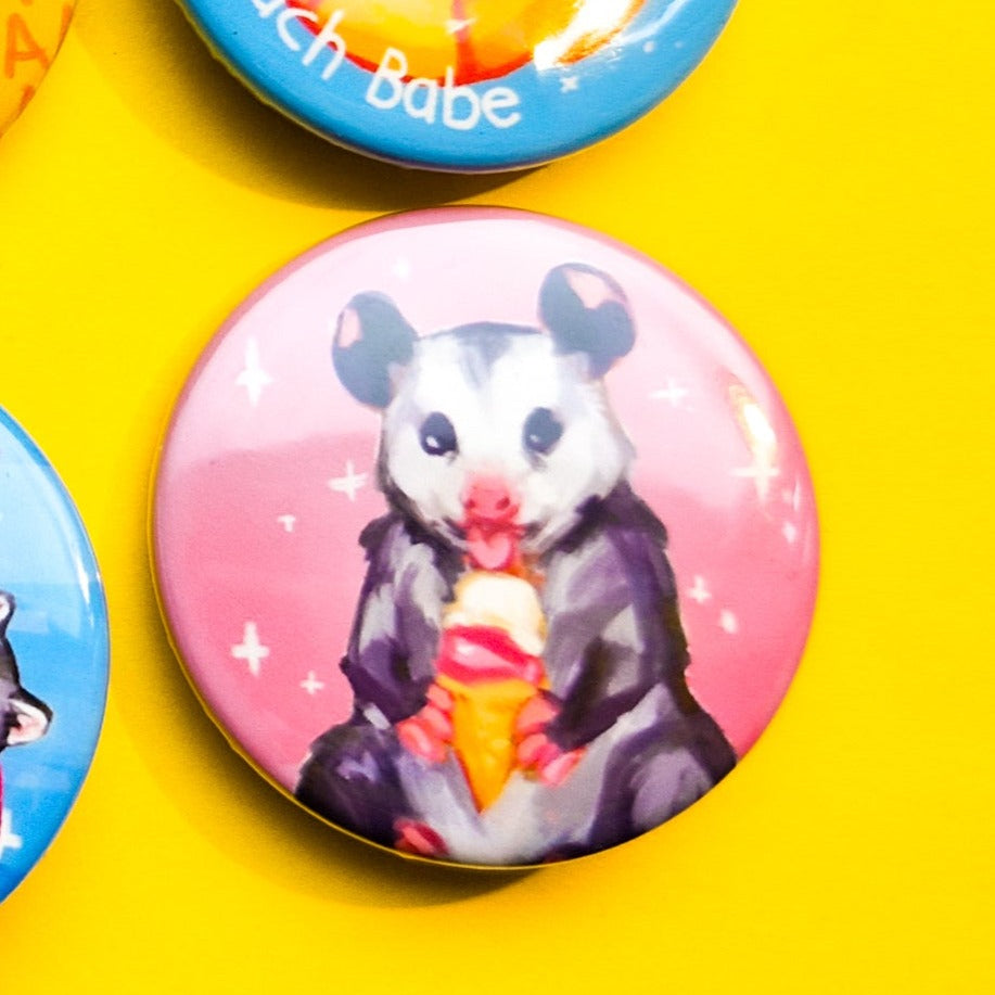 Summer Possum and Beach Raccoon Buttons