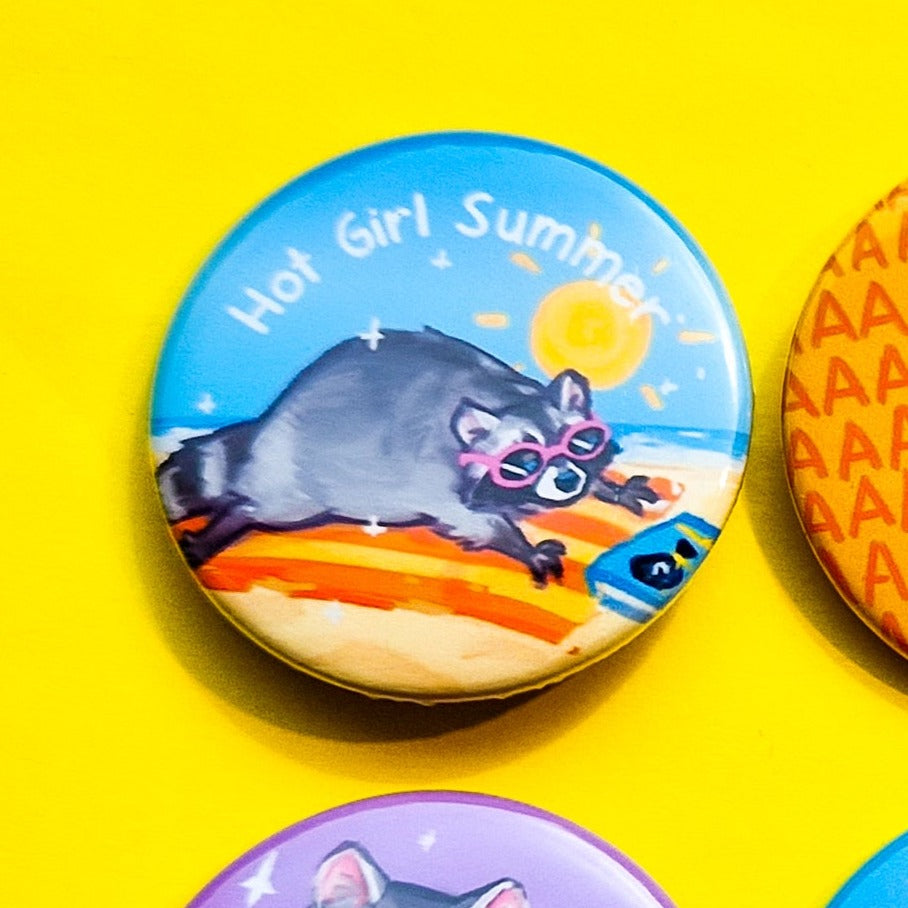 Summer Possum and Beach Raccoon Buttons