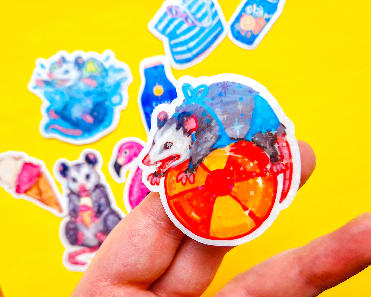 Summer Possum Sticker Pack - 8 Holographic Vinyl Stickers