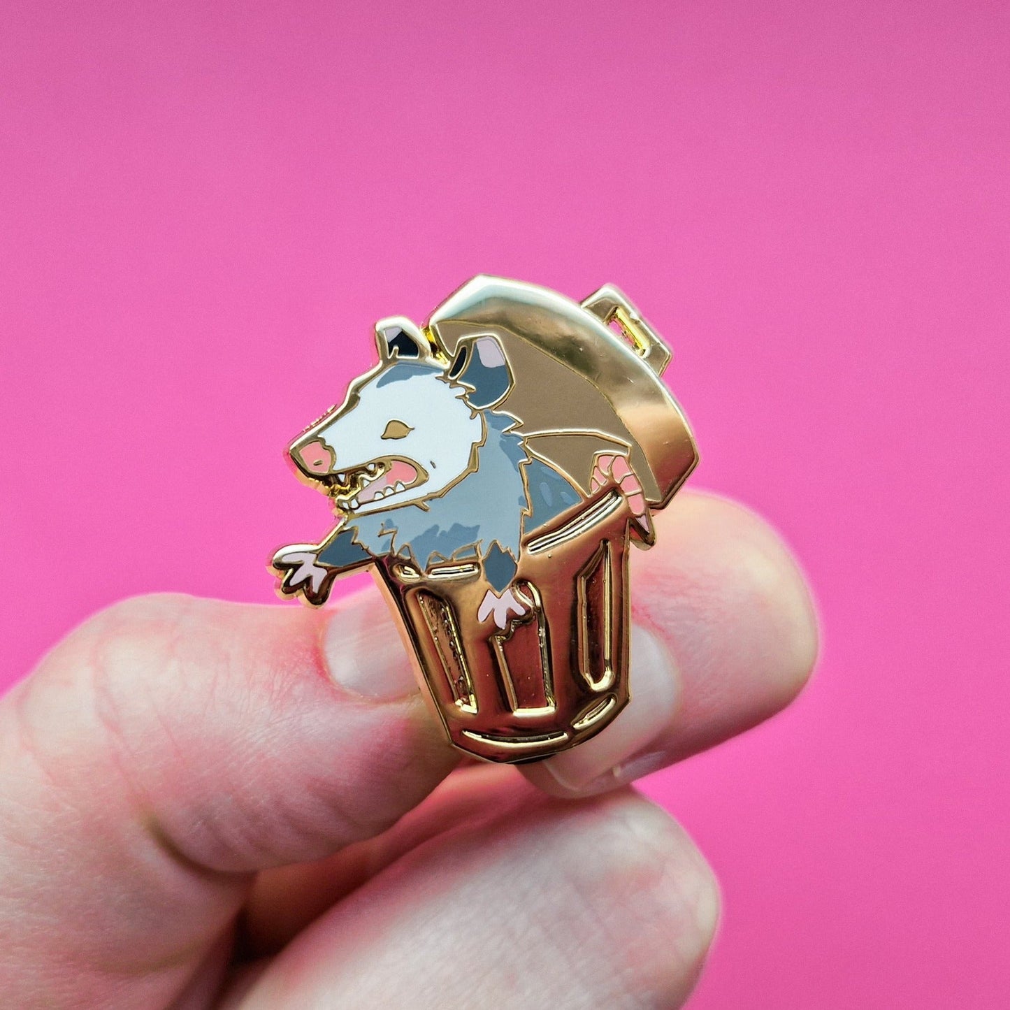 Opossum in Trashcan + Collar Set - Hard Enamel Pin - Trash Dwellers