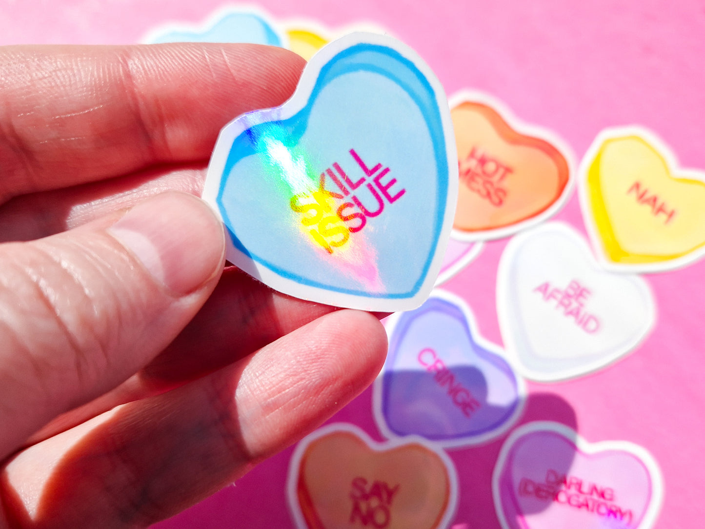 Rude Candy Hearts Sticker Pack - 12 Holographic Vinyl Stickers