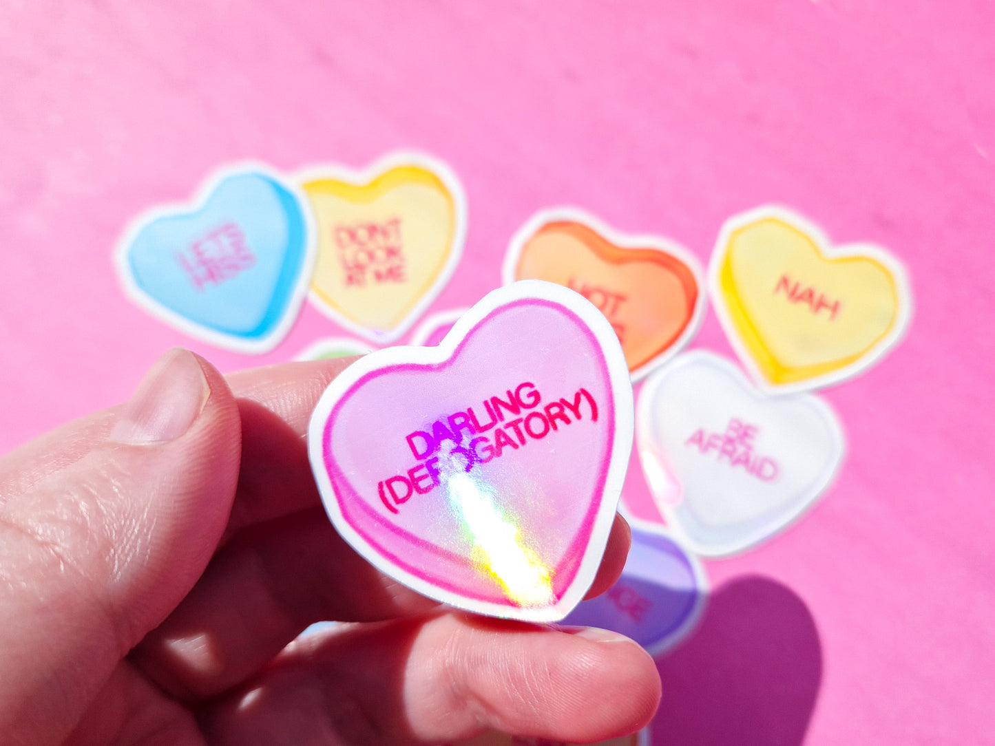 Rude Candy Hearts Sticker Pack - 12 Holographic Vinyl Stickers