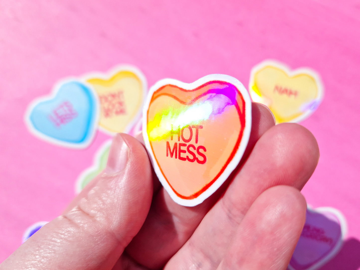 Rude Candy Hearts Sticker Pack - 12 Holographic Vinyl Stickers