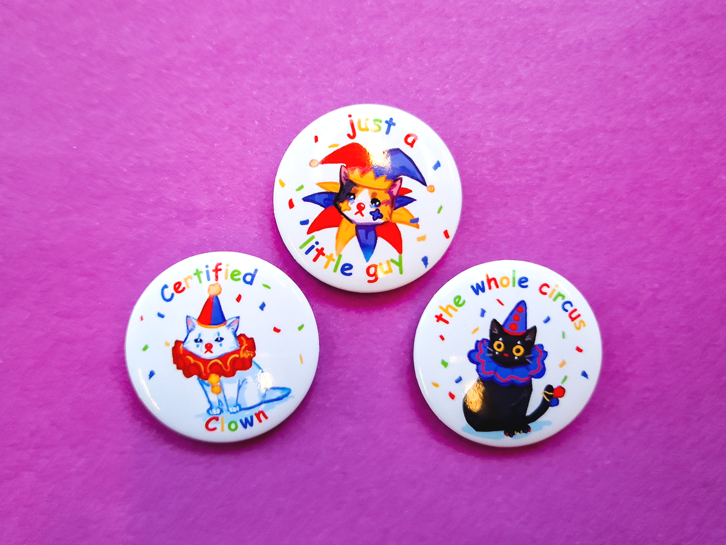 Clown Cat Buttons - Pinback Button Badges