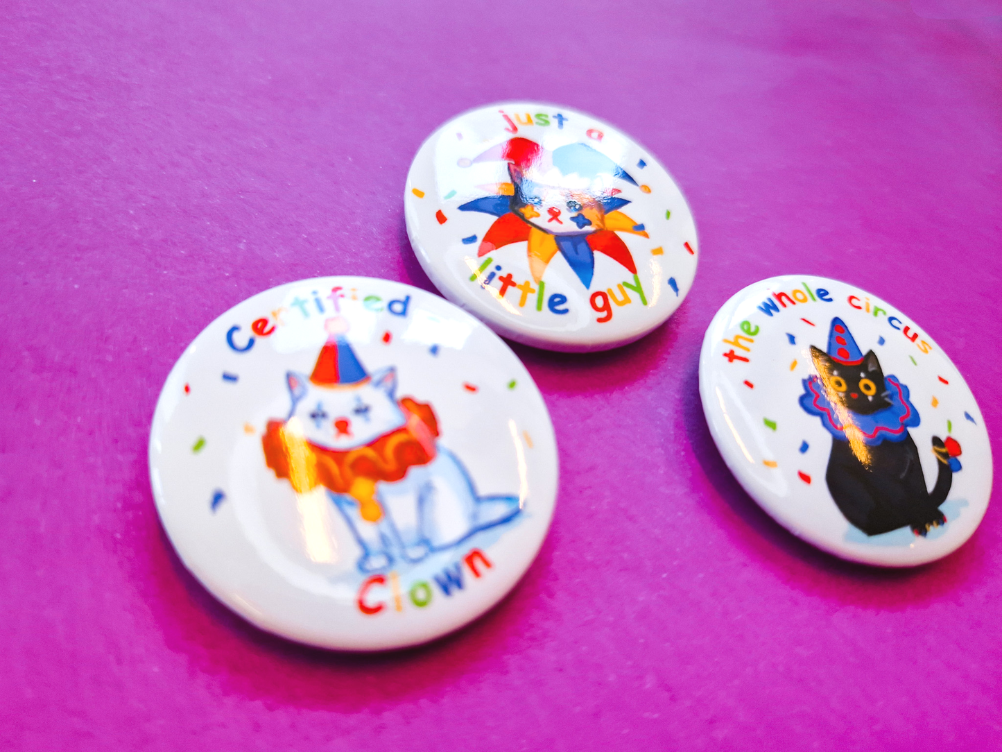 Clown Cat Buttons - Pinback Button Badges