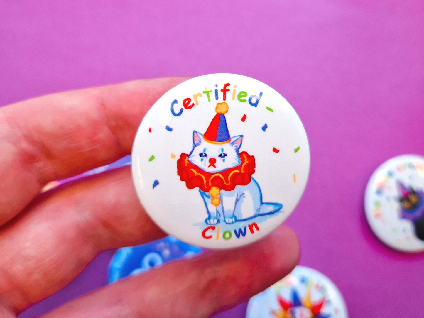 Clown Cat Buttons - Pinback Button Badges