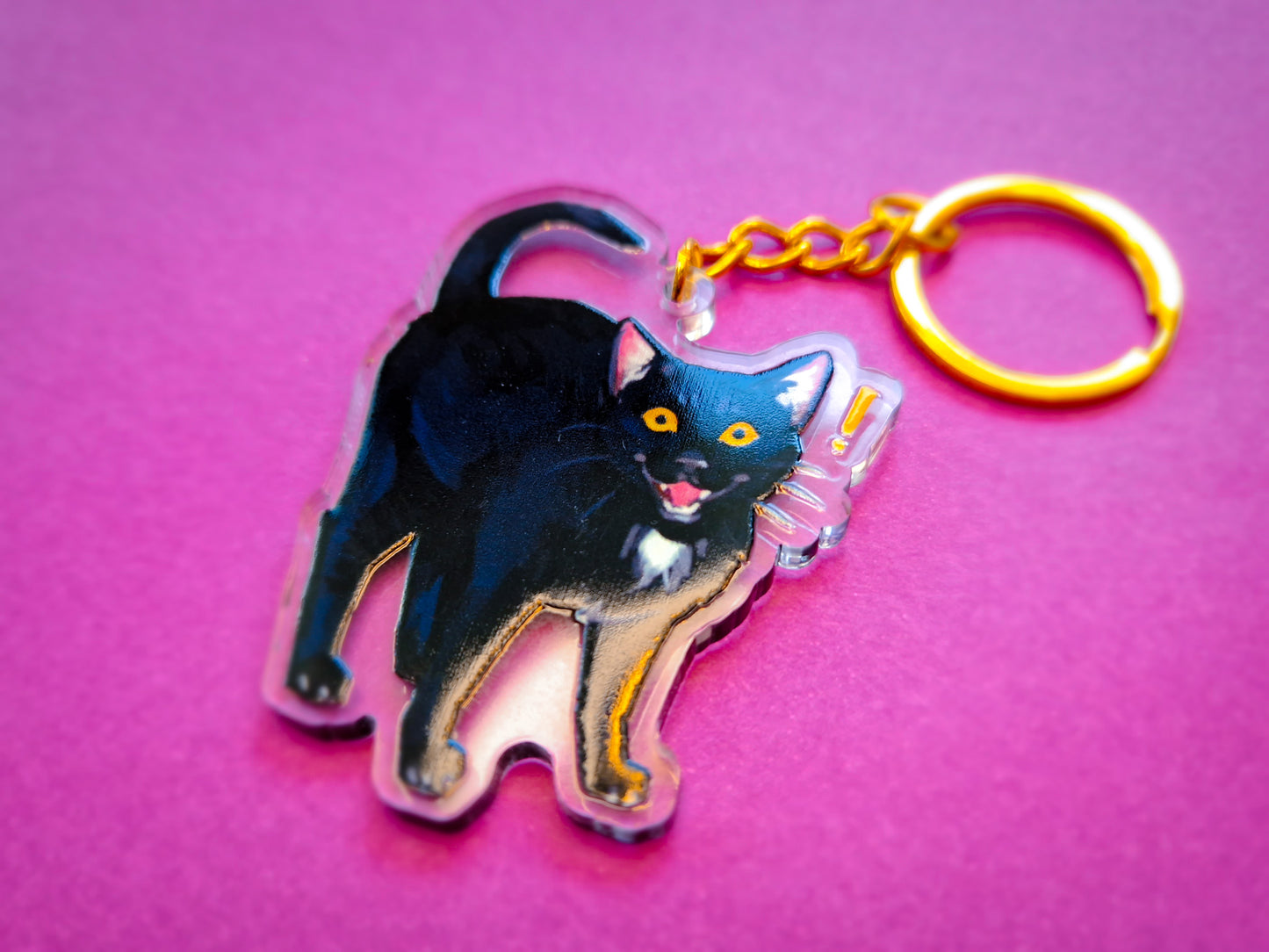 Screaming Black Cat Keychain