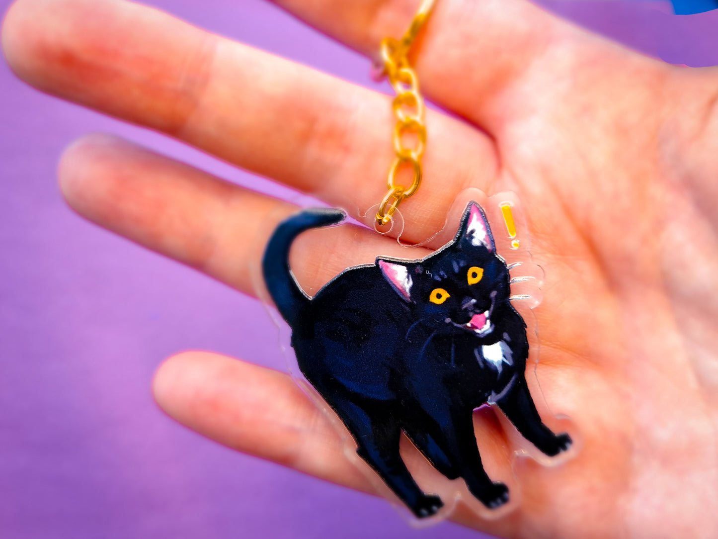 Screaming Black Cat Keychain