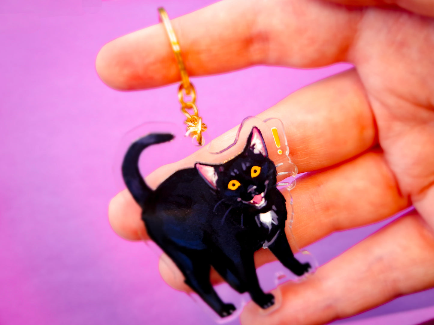 Screaming Black Cat Keychain