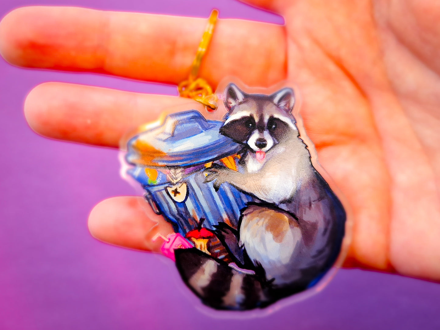 Trashcan Raccoon Keychain