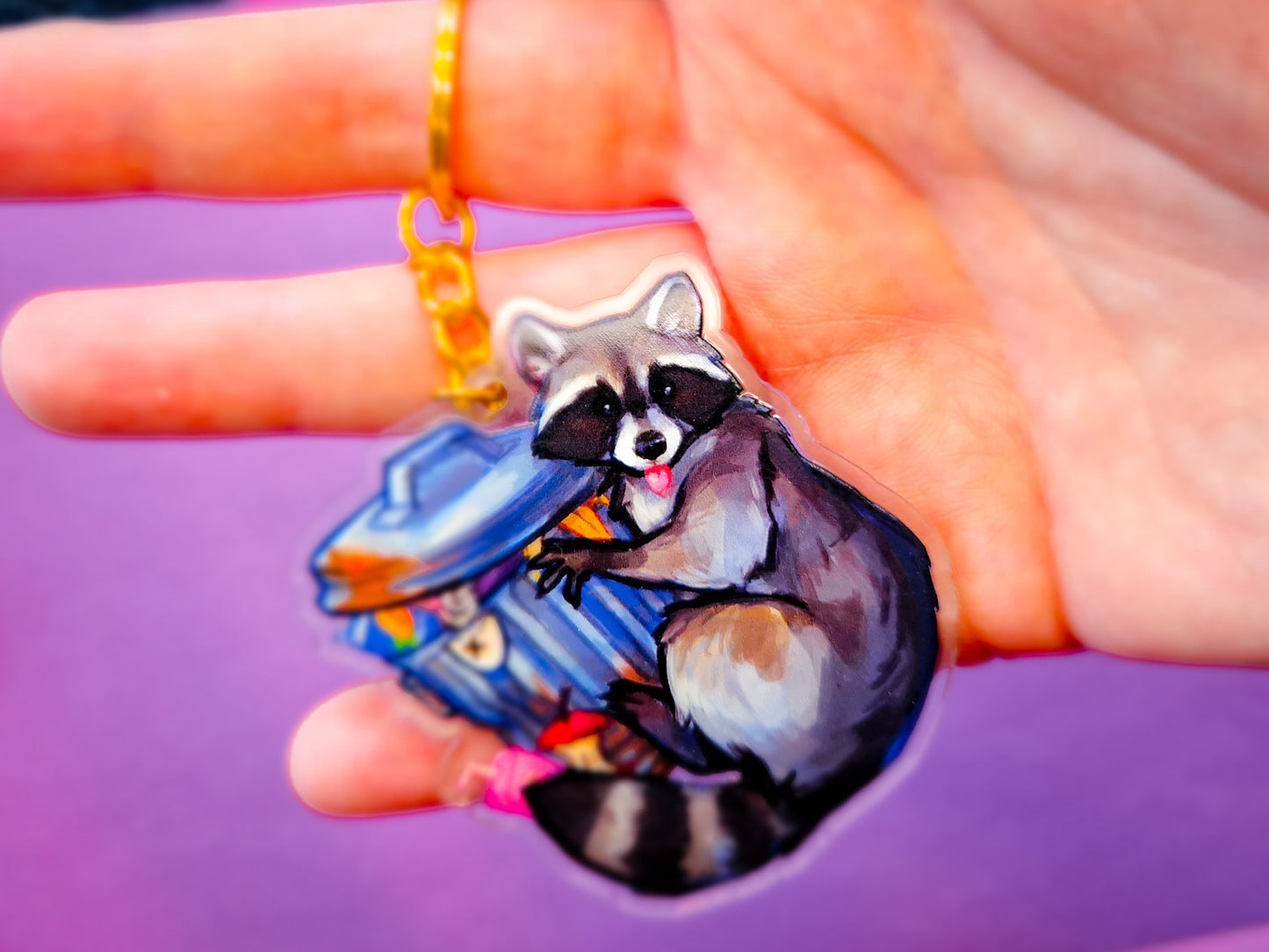 Trashcan Raccoon Keychain