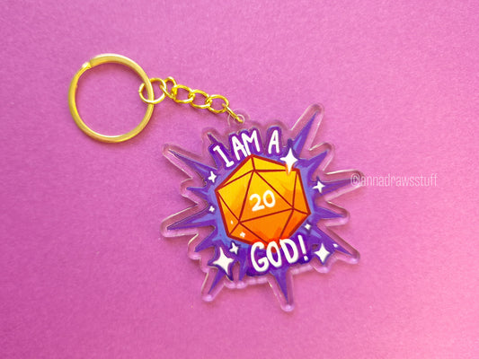 I am A God D20 Keychain