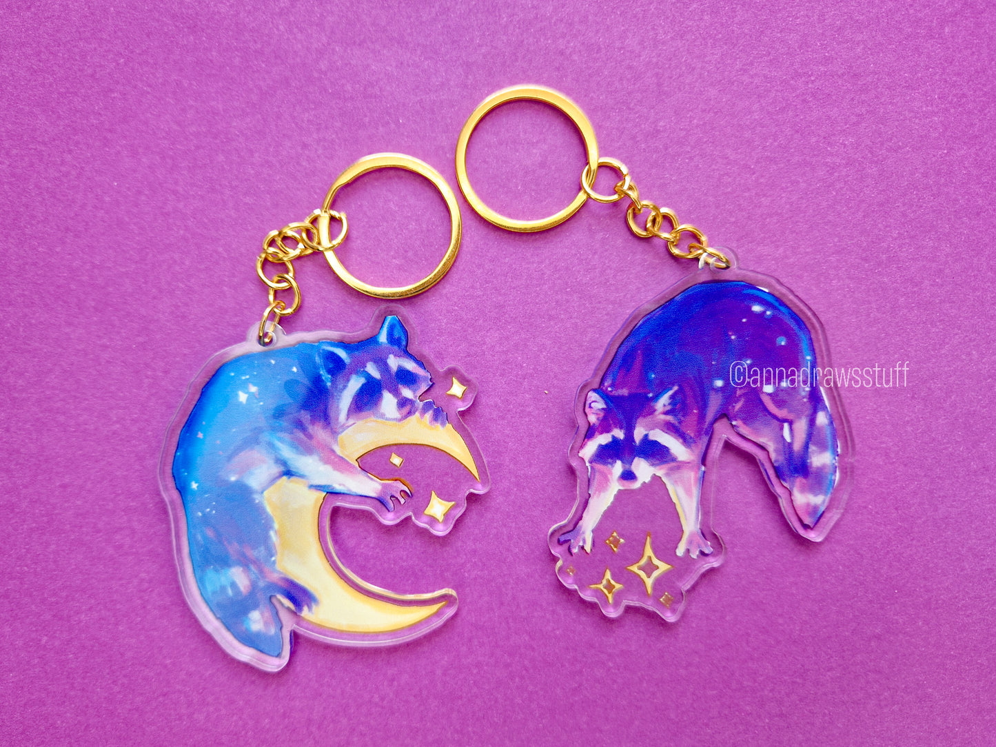 Moon Raccoon Keychains